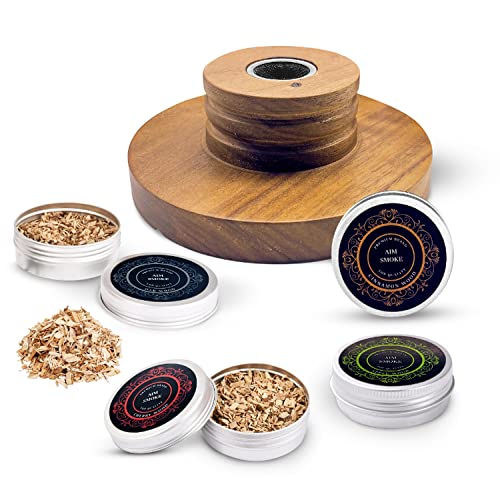Aim Smoke Large Cocktail Smoker Kit - Chimney Style Smoker With Four Large Containers Of Apple, Cinnamon, Cherry And Oak Wood For Cocktails, Whiskey, & Bourbon., Black #TOP22