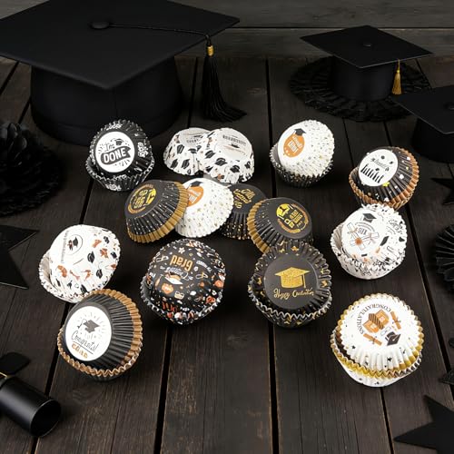 Image of 600 Pack Graduation Cupcake Liners Congrats Grad Baking Cups Standard Size Grad Muffin Liners for Graduation Birthday Party Candy Cake Decorations Supplies