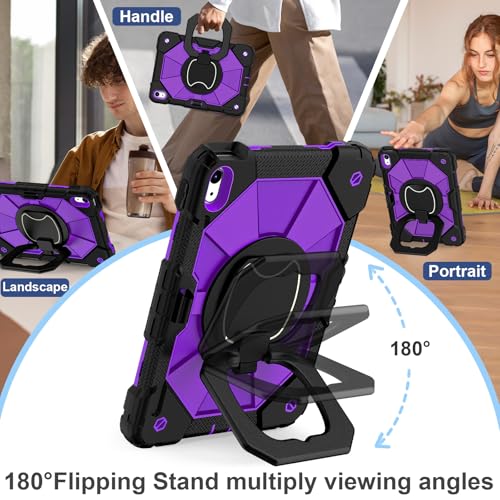 Image of Scnioy Case for iPad A16 11th /10th Generation 11 /10.9 Inch 2025 /2022, Rugged iPad 10th Gen Case i Pad A16 Cover with 360 Rotating Stand Screen Protector Pen Holder Shoulder Strap, Darkpurple