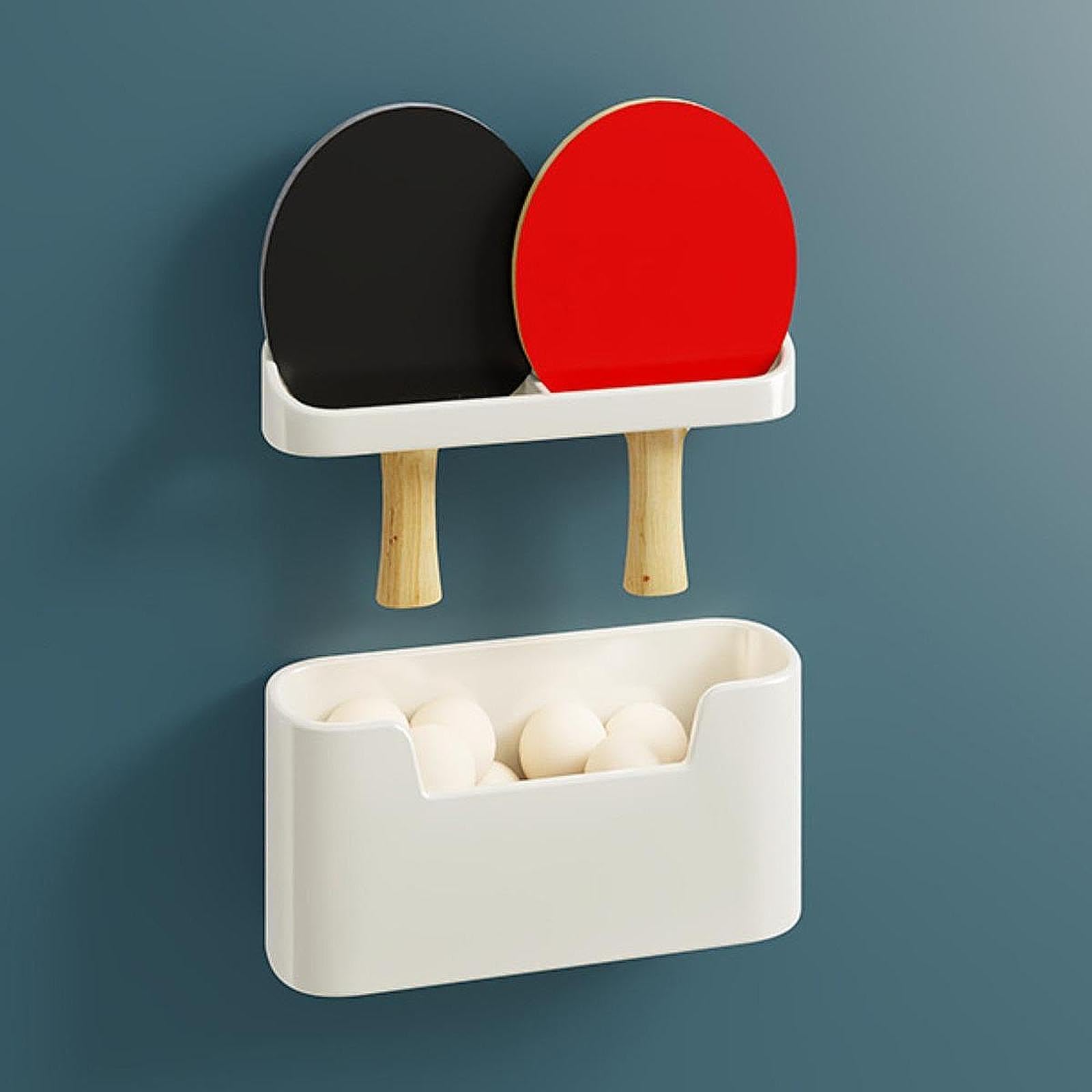 kowaku Wall Mounted Rackets Rack Pingpong Paddles Storage Rack with Balls Box Stylish Portable Vertical Display for Game Room Garage, 1 Set