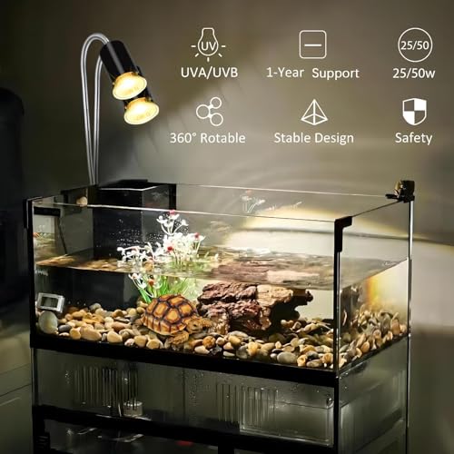 Image of Turtle Heat Lamp for Reptile,UVA Light for Turtle,Bearded Dragon Basking Light Bulbs,Dimmable 360Gooseneck Heating Lamp,with E26 Bulb (25W*2，50W*2)