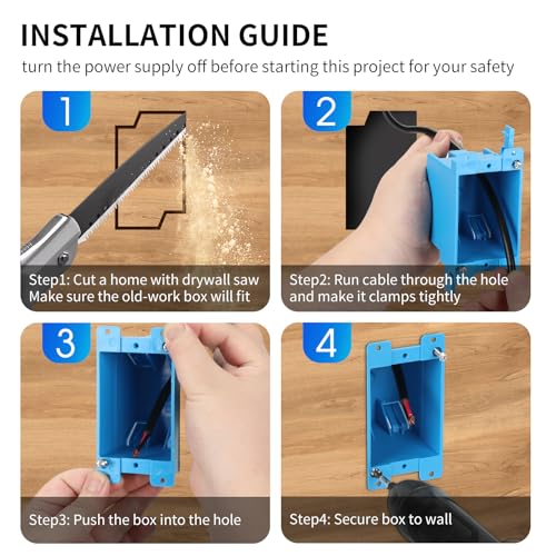 Image of XIUTE(Pack of 6) Single Gang Old Work Box,Old Work Box 1 Gang,Living Hinges,Adjustable Mounting Tabs，60 cu. Inches,ETL,Blue