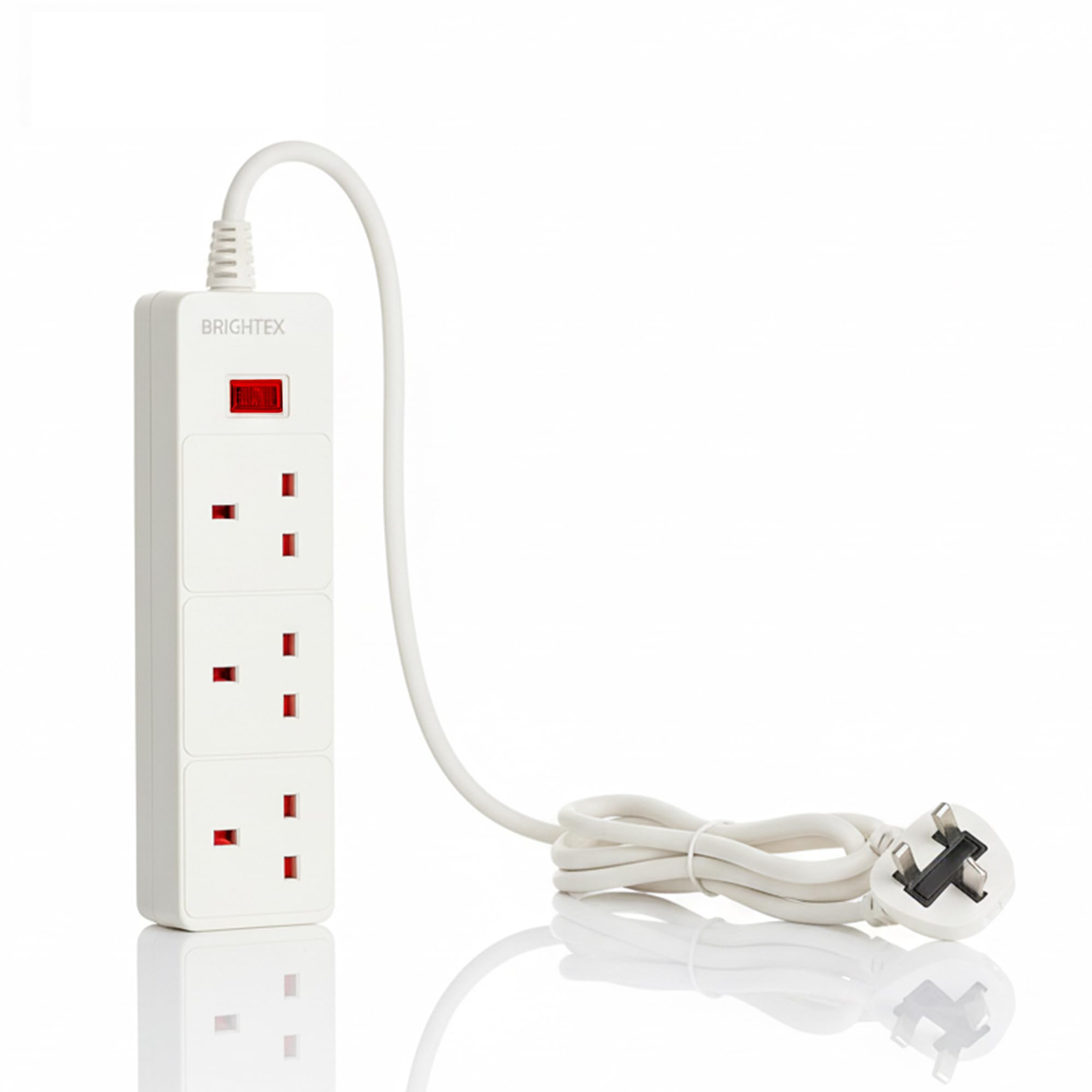 Heavy Duty 3 Gang Extension Lead 2m – UK Plug Power Strip with Child Safety Shutters, Wall Mountable Multi Socket Mains Extension Cable with Light Indicator for Home, Office & Kitchen – White