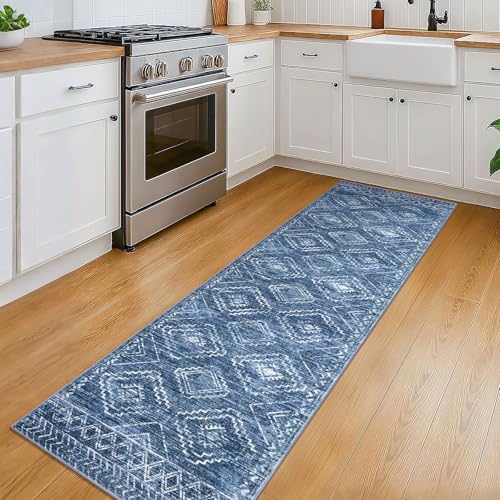 KILOCOCO Runner Rug 2x6 Hallway Runner Rugs Washable Kitchen Runners Non Slip Printed Distressed Blue Laundry Room Rug, Low-Pile Soft Rug Runners for Entryway Bedroom Living Room Bathroom