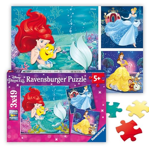 Ravensburger - Disney Princess Adventures - 49 Piece Jigsaw Puzzle 3 Pack Set - Vibrant Colors - Belle, Ariel & More - Larger Pieces - Premium Quality...