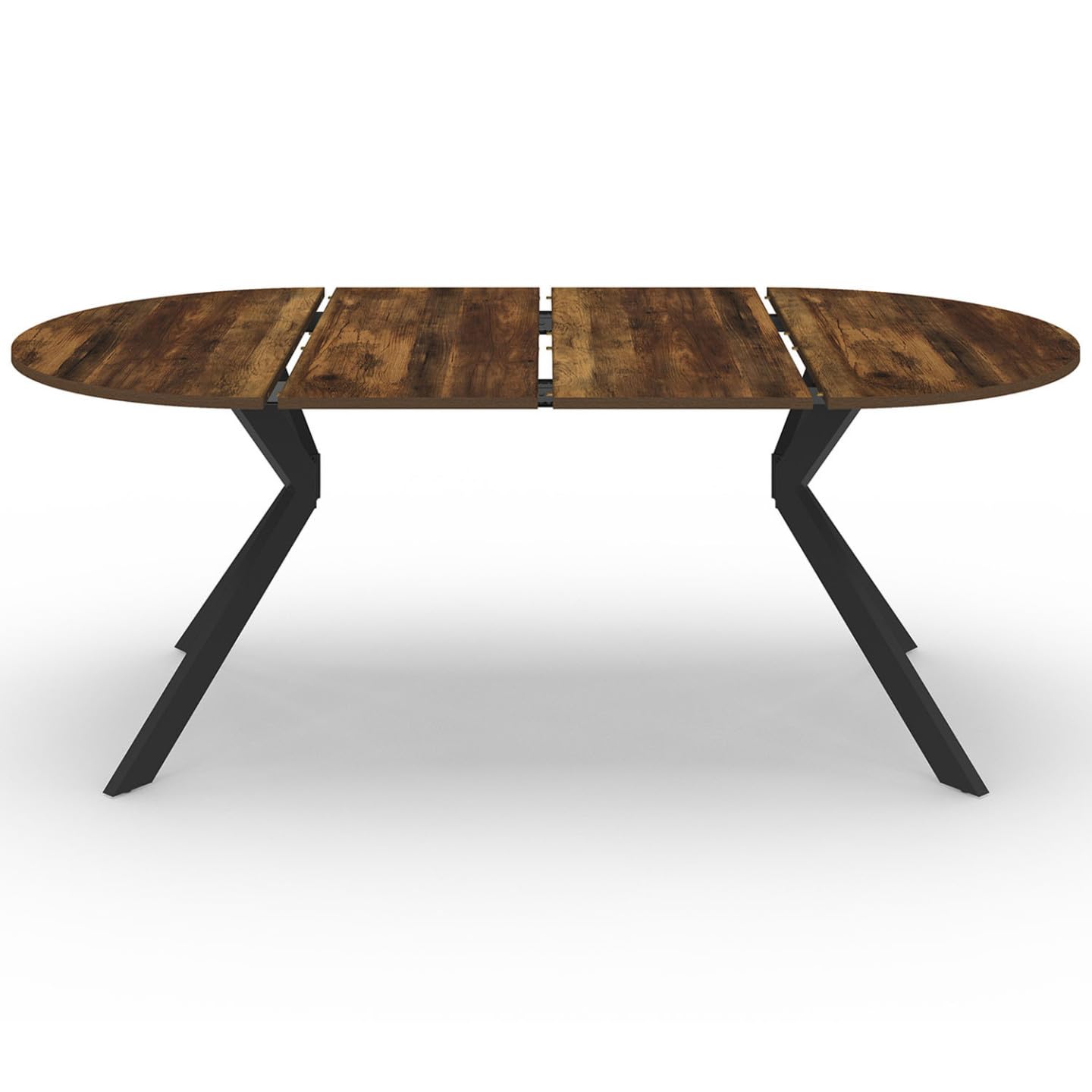 IDMarket – Mesa de comedor extensible redonda Alix 4-10 personas, pie araña negro y bandeja madera oscura Hawkins 110-200 cm
