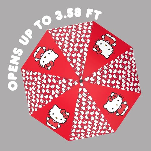 Hello Kitty Travel Umbrella – Compact Folding Red Umbrella, 43″ (3.58 ft) Canopy, Easy Open & Close, Lightweight & Portable, Official Sanrio Gift for Kids, Teens & Adults - Image 3