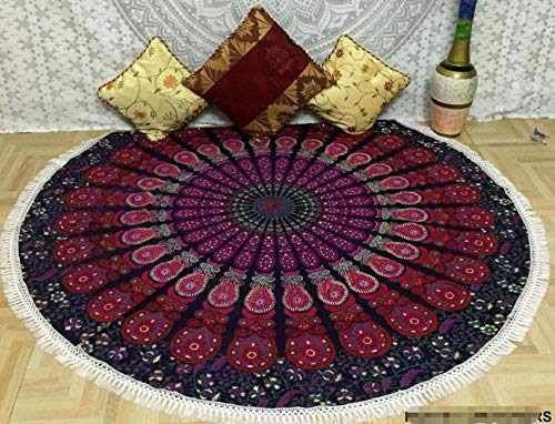 Indian Roundie Beach Towel Circle Beach Throw, Beach Accessory, Mandala Round Towel, Tapestry, 100% Cotton Terry Cloth Towel Table Cover Standard