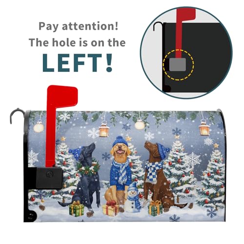 Image of Winter Dog Magnetic Mailbox Cover, 25.5x21 Inch Christmas Puppy Tree Snowman Decorative Waterproof Mailbox Wrap Letter Post Cover Large Size for Garden Yard Outdoor Season Outside