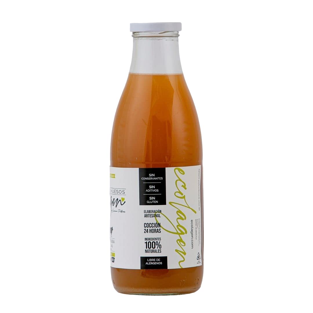 Pack de 6 Botellas (6x1 litro) de Caldo de Huesos Ecológico de Pollo y Ternera sin Sal | Ecolagen | 1 litro de Caldo de Huesos por Botella | Alto Contenido en Colágeno y Aminoácidos