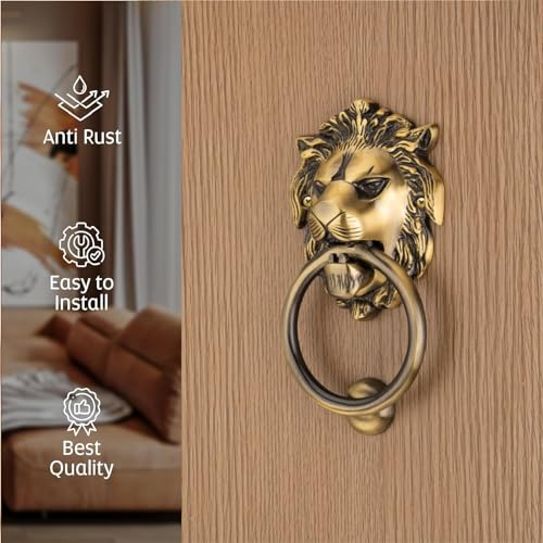 Image of COMPASS Lion Mouth Brass Home Decor | Door Decor | Door Knocker with Antique Finish | 5 inch | Pack of 1