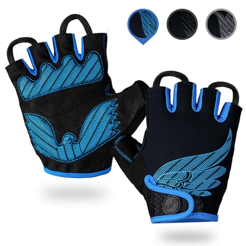 Guantes Bicicleta Montaña, Guantes de Ciclismo de Verano de Medio Dedo para Hombres y Mujeres, Gel a Prueba de Golpes Transpirable Cómodo Antideslizante Adecuado (Azul, Large)