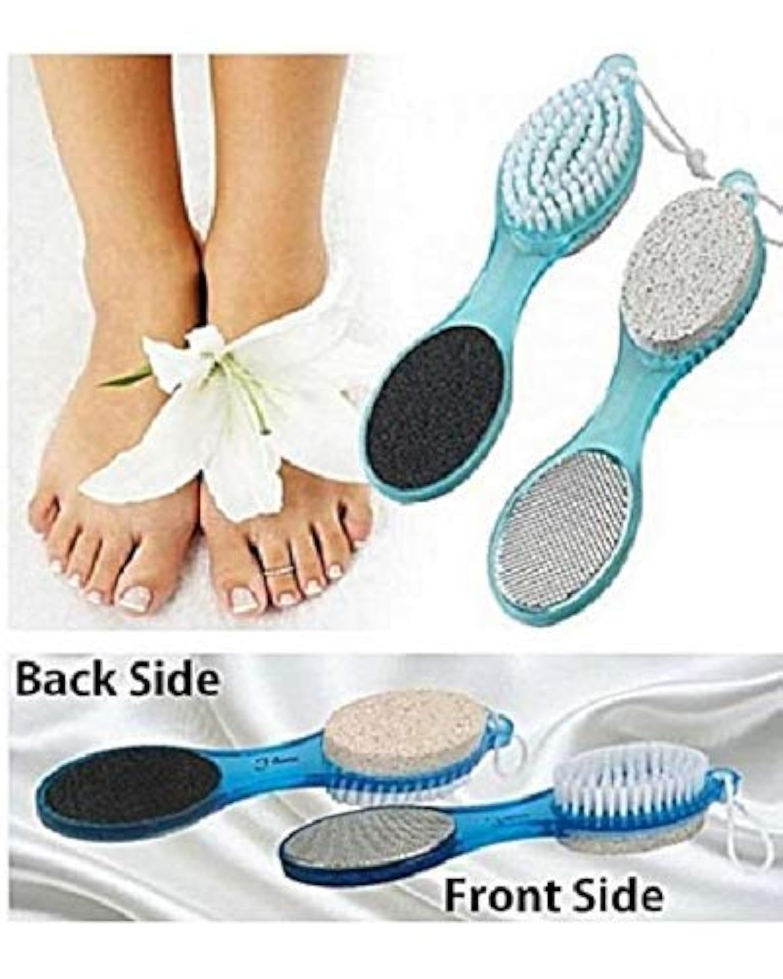 4-in-1 Manicure Pedicure Paddle Brush, Pumice Stone
