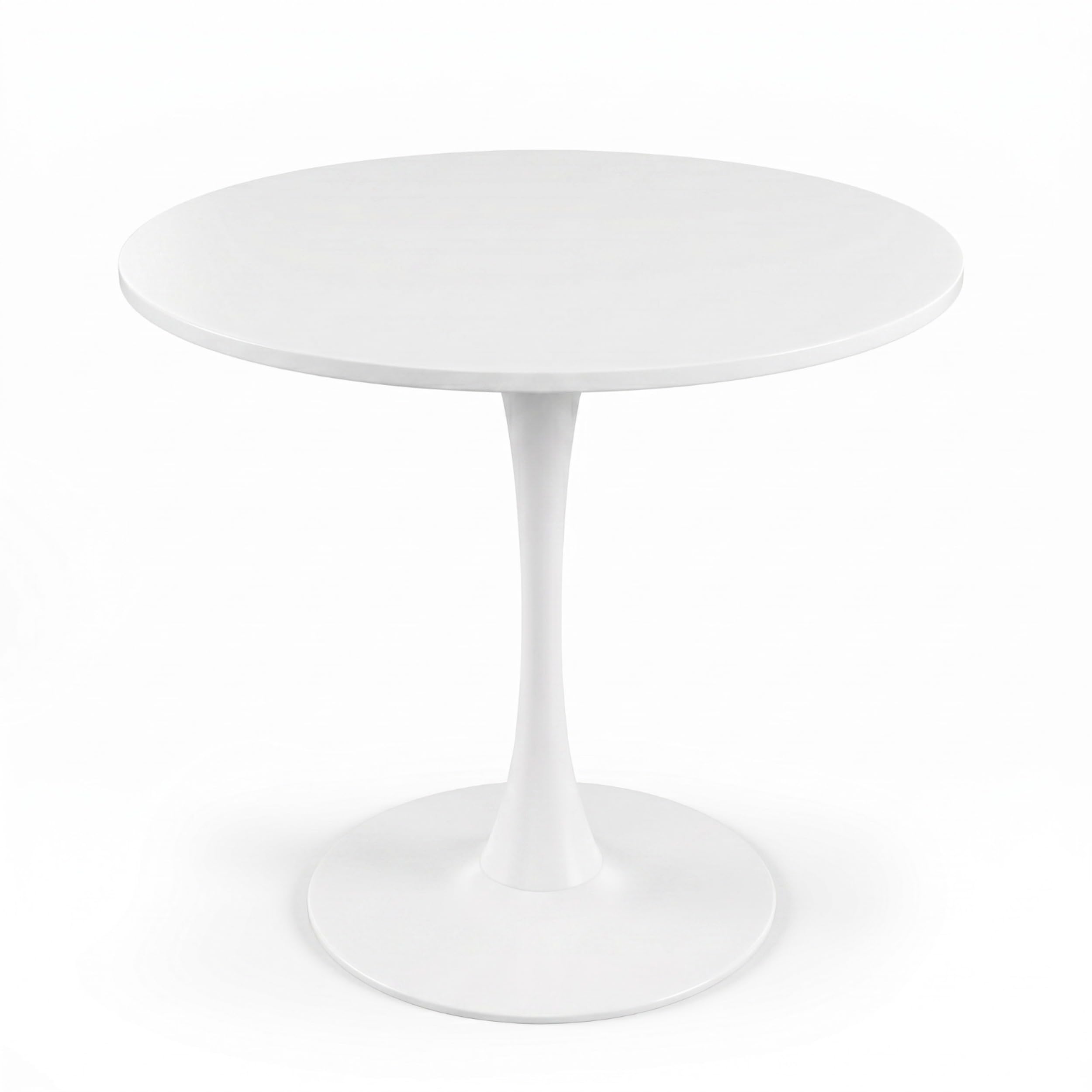 URBNLIVING Round 80cm Dining Table, Modern Pedestal Kitchen Table with MDF Wood Effect Top and Metal Base, Compact Dining Furniture for Home Cafe Restaurant, Living Room (White)
