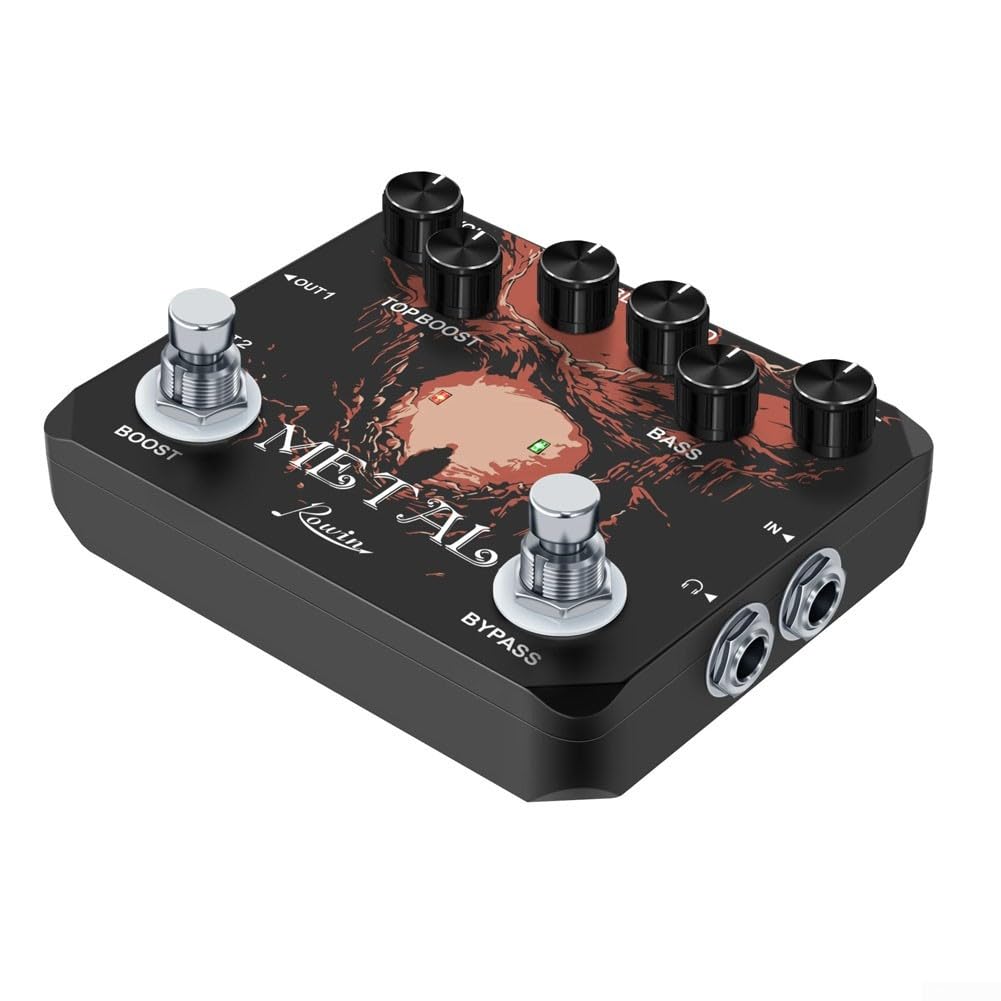 Rowin - Pedale di distorsione in metallo, controllo del tono ad alto guadagno con True Bypass, per chitarra elettrica e musica rock