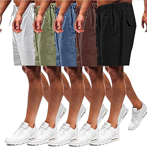 2024 novos shorts casuais soltos de algodão e linho masculino,shorts casuais lisos de algodão e linh