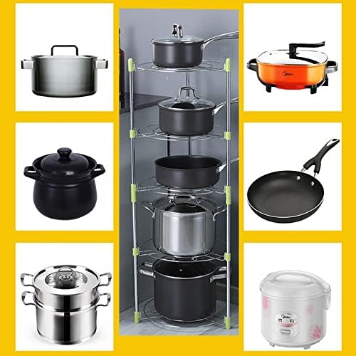 ZENO Pan Rack Stainless Steel 5 Tier | Pan and Pot Kitchen Organiser Rack | Adjustable Multi-Layer Rack | Saucepan Stand | Pan Lid Organizer Standing Storage
