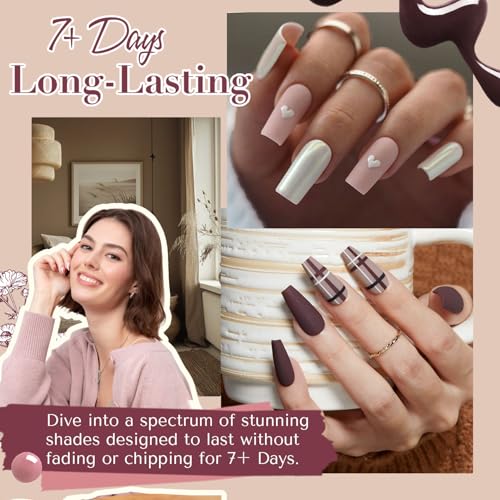 Image of AZUREBEAUTY Nail Polish Set 4 Colors Brown Pink Glitter Nail Polish Quick Dry Natural Nail Lacquer Fingernail Kit with Top Coat DIY Salon Home