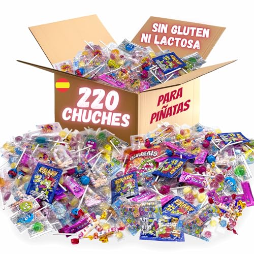 Super Pack 220 Chuches Cumpleaños. Chuches Relleno Piñata. Chuches Sin Gluten Sin Lactosa. Gominolas. Piñata Cumpleaños Infantil.Golosinas. Chucherias.Relleno Piñatas de Cumpleaños Infantil PARTY4EVER