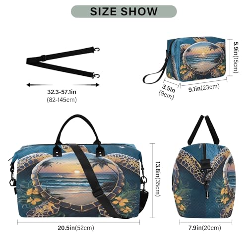 Weekender Bags Travel Duffel Gym Bag Sea Turtle Beach Carry on Overnight Tote Bag with Toiletry Bag for Airplane Travel Trip Gym Yoga3