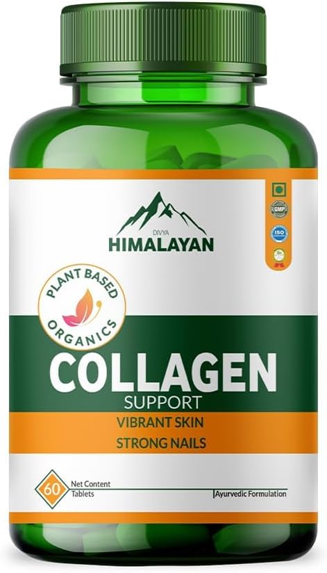 Divya Himalayan Collagen Support Supplement, 60 Tablets, Skin Health, Joint Flexibility, Hair Strength, Herbal Blend, Vitamin C, Biotin, Silica.