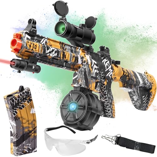 Image of Akvich Big Electric M416 Gel Ball Blaster, Double Shooting Modes Splatter Ball Blaster with 20000 Water Beads, for Outdoor Activities - Shooting Team Game, Ages 12+, Yellow