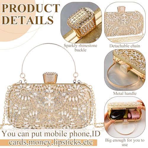 Quelay ​​​​4 Pcs Purse Rhinestone Jewelry Set for Wedding Bridal Women Handbag with Necklace Bracelet Dangle Earrings3