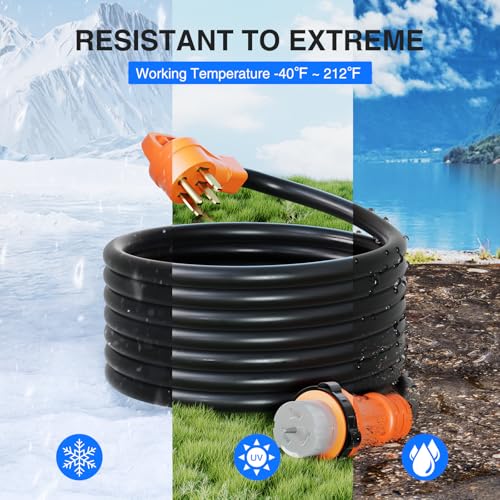 Image of Nilight 50A 50FT Generator Extension Cord and Power Inlet Box 125 /250V Heavy Duty 6 /3+8 /1 Gauge STW ETL Listed NEMA 14-50P /SS2-50R Twist Lock Connector for RV Outdoor Use