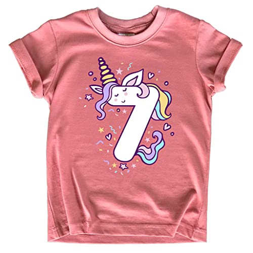 Unicorn Birthday Shirts for Toddler Girls Outfit 7th 8th Shirt Seven Eight Year Old (US Age 8 Years Mauve - Seven)