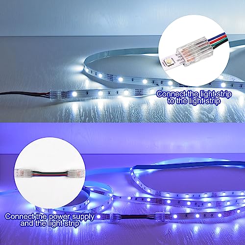 MILDWARM 40 Pack RGB LED Light Strip Connectors, 4Pin 10mm Solderless LED Strip to Wire Quick