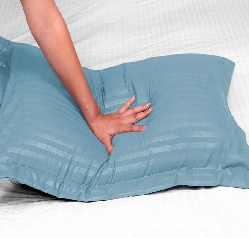 Image of BSB HOME 220 TC Premium Glace Cotton Solid Striped Pillow Covers | Ultrasoft Breathable Envelope Closure| Pack of 2 Pillow Covers King Size (Aqua, 20 x 30 Inches)