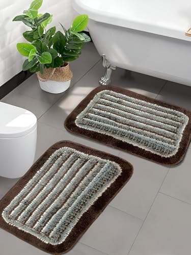 Image of Door Mats for Home | Door Mats for Home Entrance | Door Mat for Bathroom| Soft & Super Absorbent Mats for Shower | Washable, Non-Slip & Quick-Drying Mats (Pack of 2) (Brown & Gray)
