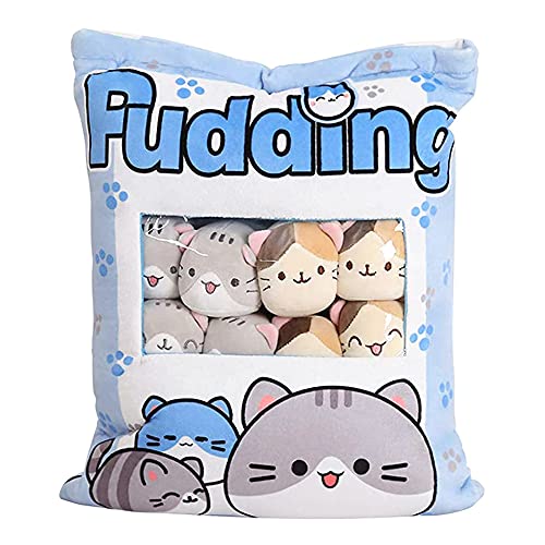 Jinmoioy 抱き枕 ぬいぐるみ お菓子袋型 猫 8枚入り クッション おもちゃ 抱きまくら ねこ かわいい ストレス解消 子供ギフト 彼女 誕生日 クリスマス バレンタイン プレゼント 癒される 飾り物 (青い)