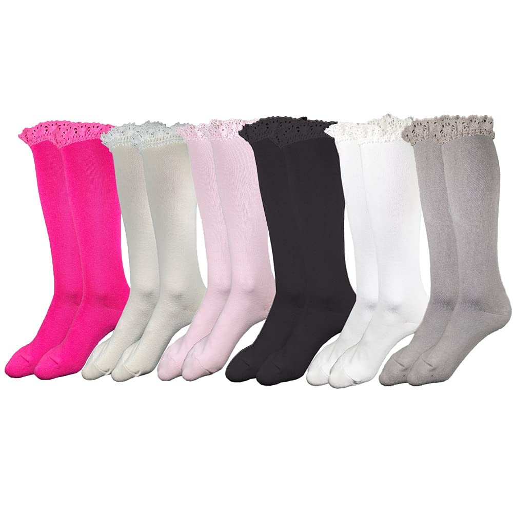 juDanzy Baby and Girls Knee High Lace Top Socks (2-4 Years, Black, White, Gray, Hot Pink, Cream, and Light Pink)
