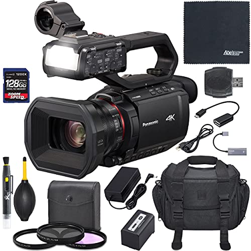 Panasonic AG-CX10 Professional 4K 60p Camera Recorder Camcorder with Built in Video Light, Slow Motion Recording + Case + ZoomSpeed 128GB SDXC Card + Starter Bundle (International Version)