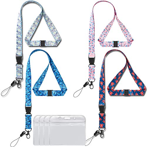 4 Pack Lanyard with id Badge Holder Large Horizontal for Keys Women Safety Breakaway lanyards Width 0.79 inches (2cm) Detachable Buckle Enhanced Quick Release Neck Office Lanyard id Card Holders