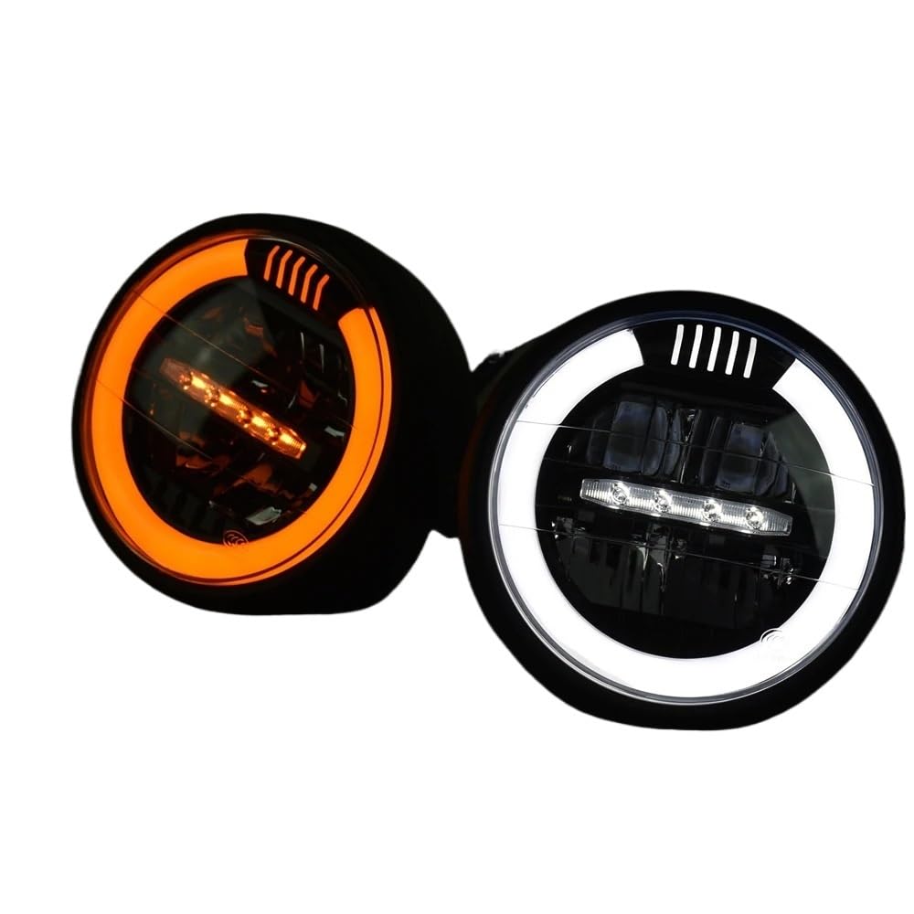 Dirt Bike przednie światła Pasuje do 883 Softail Dyna przemieszczanie się po ulicy Road King Cafe Racer motocykl LED pierścień reflektorów DRL Moto Light 6.8 Cal Dziennej Dla(Amber DRL)