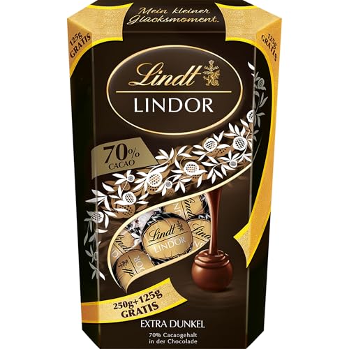Lindt Schokolade | LINDOR Cornet 70% Kugeln | 375g | 28 Kugeln Edelbitterschokolade mit 70% Kakao mit dunkler zartschmelzender Füllung | Pralinengeschenk | Schokoladengeschenk