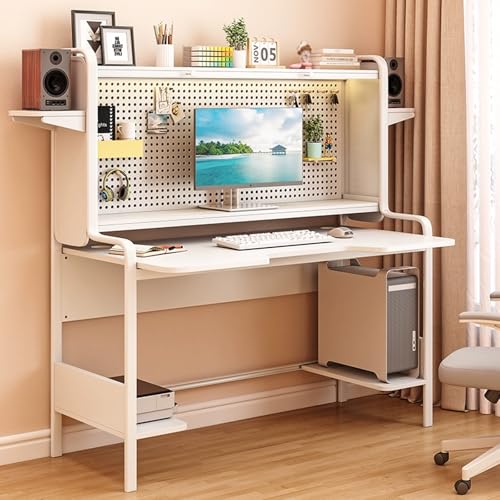 DEOPXF パソコンデスク 一体型スチールフレーム 二層式収納ラック有孔ボード カーボンファイバーテーブルトップ ゲーミングデスク 奥行66/74cm ゲーミングデスクトップpc ガードレール 吊り下げ式ラ ック 広々としたテーブルトップ 安全で便利 頑