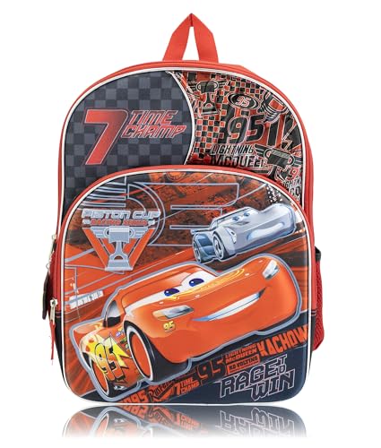 Mochila Disney Pixar Relâmpago McQueen para crianças | Mochila escolar de carros com frente moldada em 3D, gráficos de corrida e pingente McQueen | Mochila infantil para meninos para escola | A partir