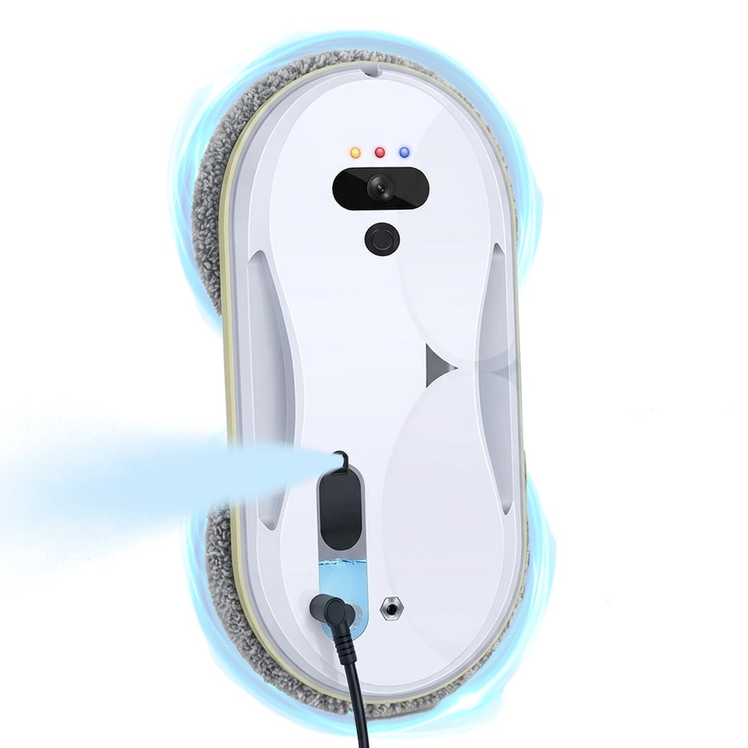 Robot nettoyeur de vitres intelligent avec aspirateur 5600Pa, robot de nettoyage automatique de vitres intelligent avec détection des bords, système de corde de sécurité et télécommande pour fenêtres