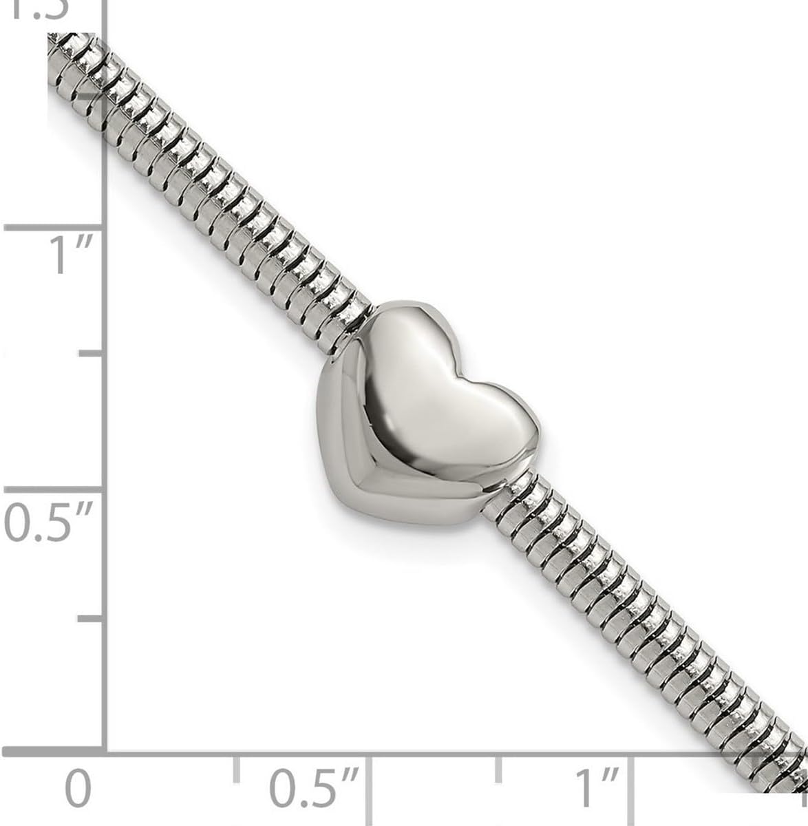 JewelryWeb Stainless Steel Fancy Lobster Closure Polished With Love Heart Snake Chain With 1in Ext. Bracelet 6.5 Inch 9.3mm Wide Snake Charm Bracelet for Women and Men