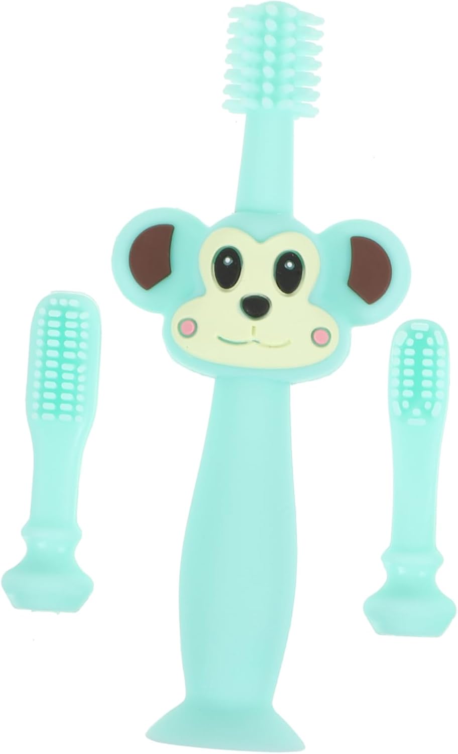 Training Toothbrush and Silicone Teether for Boy Girl Years Soft Bristle Brush with Mouth Cleaner Teething with Wide Guard Green