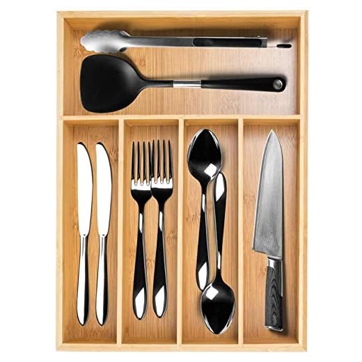 Bamboo Silverware Utensil Drawer Organizer, Flatware Cutlery Drawer Organizer Silverware Tray for Kitchen Spoons Forks Knives (Natural)