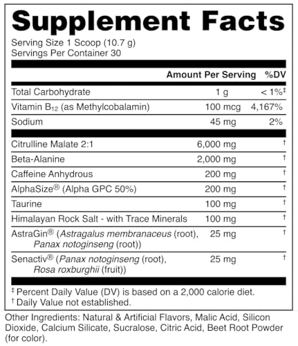 Image of Bucked Up Pre Workout South Beach | 200mg Caffeine with Citrulline Malate Beta Alanine AlphaSize and Taurine | Pre Workout Powder (30 Servings)