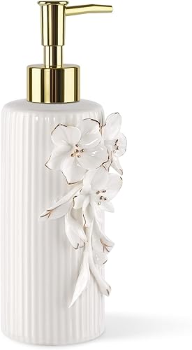 Miniatura 3 de Dispensador de jabón de flores de cerámica hecho a mano, dispensador de líquido de loción para manos, recargable para decoración de cocina y baño