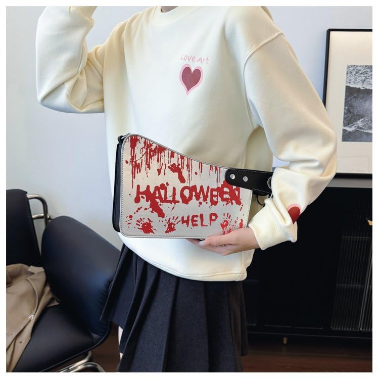 Women‘s Halloween Shoulder Crossbody Bag PU Leather Novelty Funny Bloody Knife Purse Spooky Gothic Handbag2