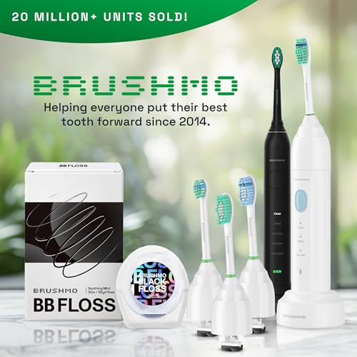 Image of Brushmo e-Series Total Clean Replacement Toothbrush Heads, Compatible with Philips Sonicare Screw-on Electric Toothbrush Handles, 6 Standard Heads, Medium Firm Dupont Bristles, BM726-bg, White
