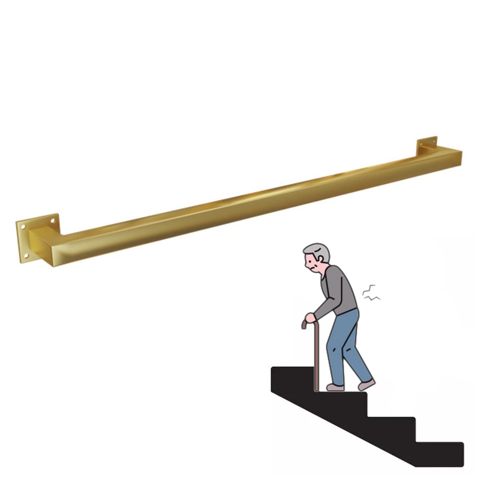 stair handrail Stair Handrails for Elderly with Non-Slip Wall Support Railing for Indoor Outdoor Stairs Safety Doft Corridor Metal Bump Rail Golden/1.5M(4.9Ft)
