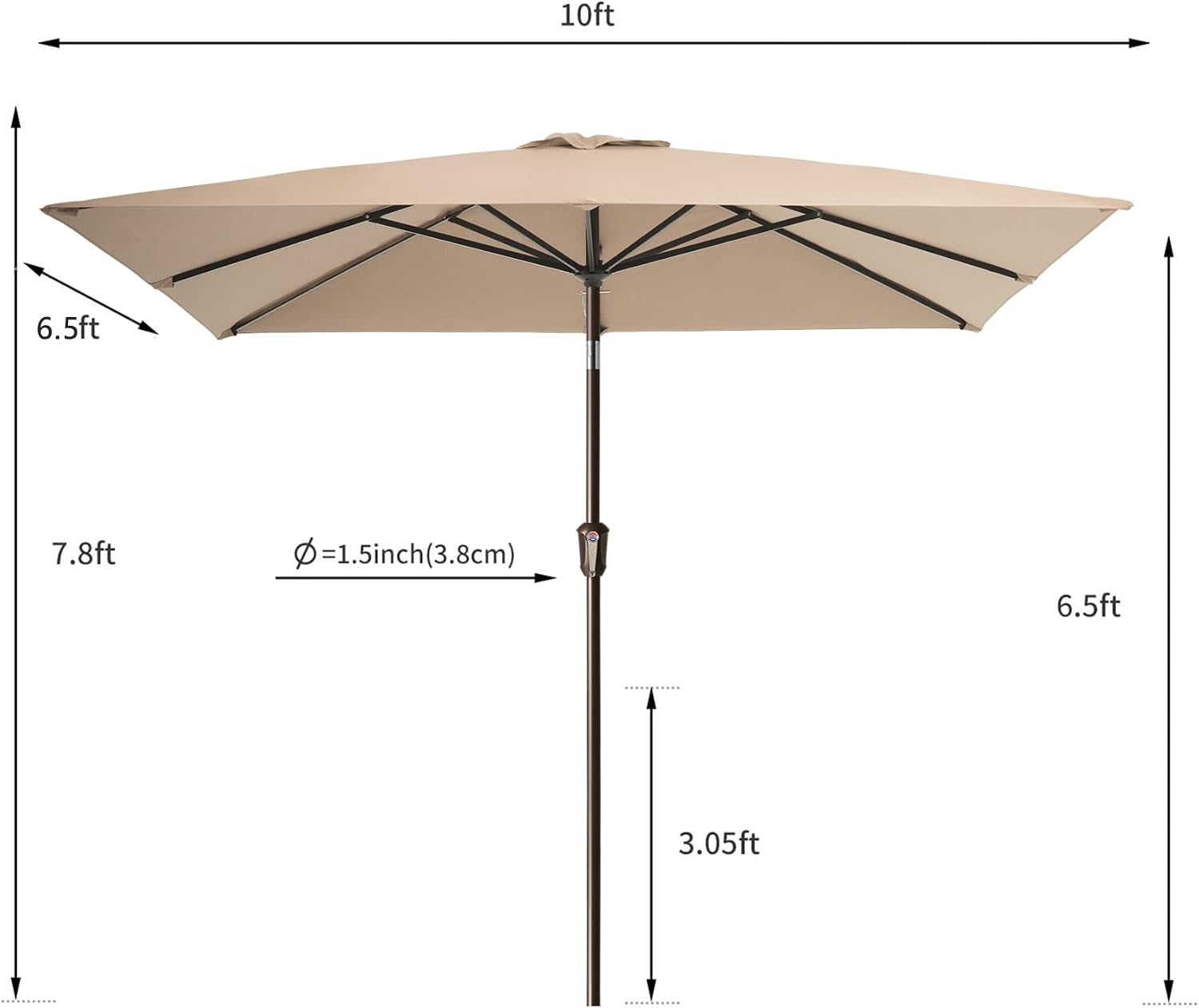 Fokebel 6.5 x 10 FT Rectangular Outdoor Patio Umbrella Market Garden Table Umbrellas with Push Button Tilt&Crank (6.5' by 10',Beige)